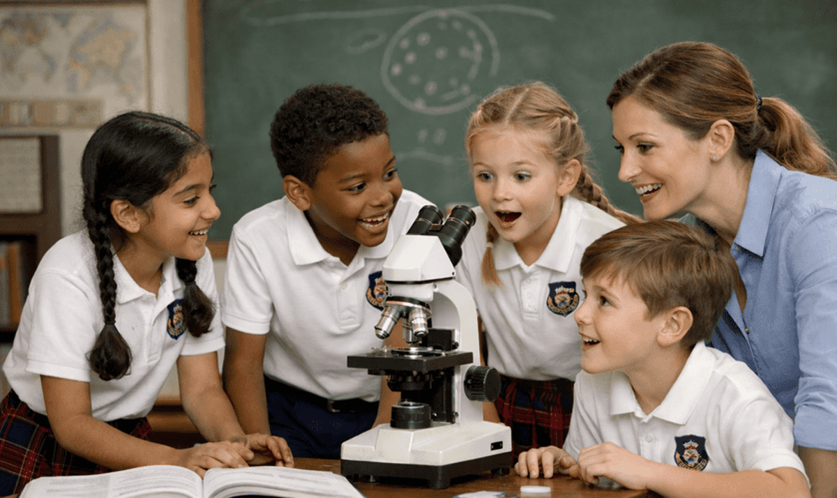 A student at a microscope