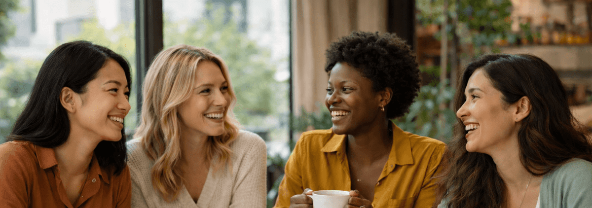 Women sharing coffee and books